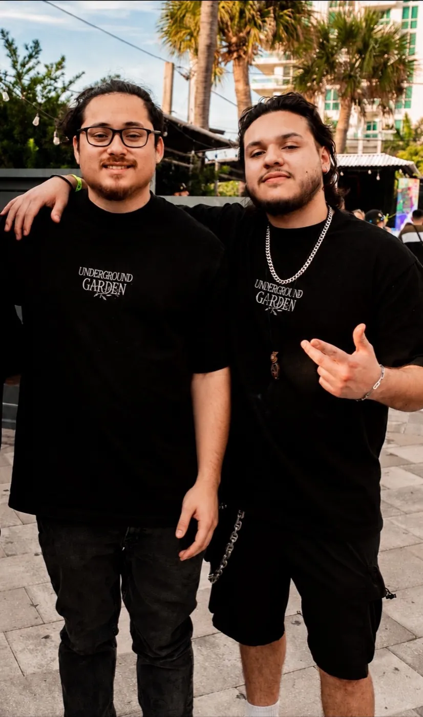 Chris and Marco, the founders of Underground Garden, wearing Underground Garden tees