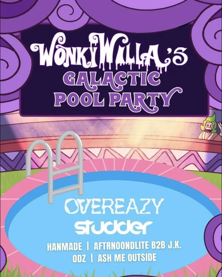 WonkyWilla's Galactic Pool Party flyer with Overeazy, Studder and more